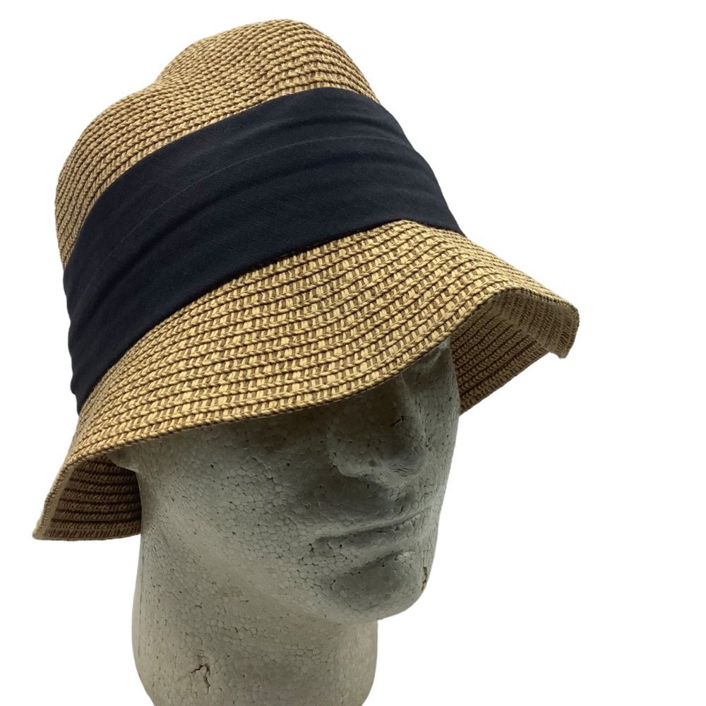 Cloche Sun Hat Paper Blend One Size OS Black Ribbon Belt Band